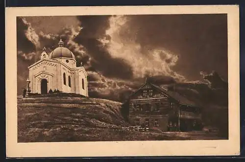 AK Radhost, Ortspartie mit Kirche