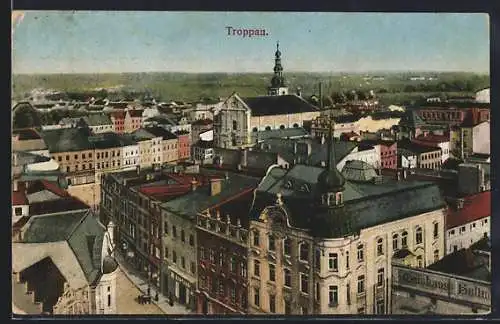 AK Troppau, Teilansicht mit Kirche und Strassenpartie