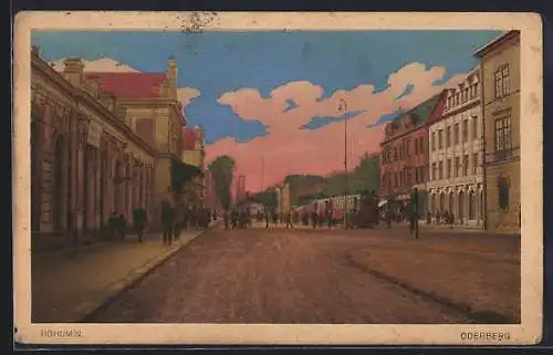 AK Oderberg, Strassenpartie mit Strassenbahn