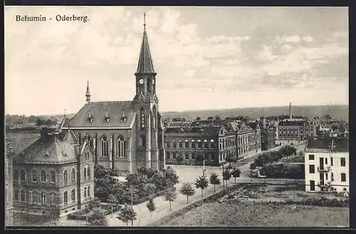 AK Bohumín, Strassenpartie mit Kirche