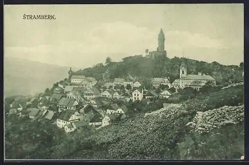 AK Stramberk, Teilansicht mit Ruine