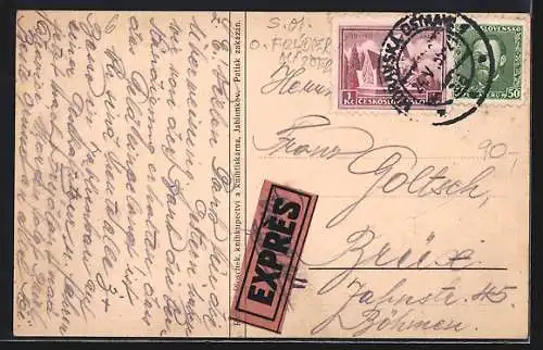 AK Jablunkov, Panorama mit Bäumen