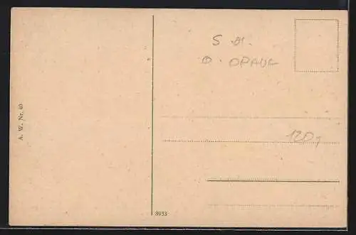 AK Troppau, Wilhelmsplatz mit Landesgericht, Finanzdirektion, Franz Josef-Platz mit Strassenbahn