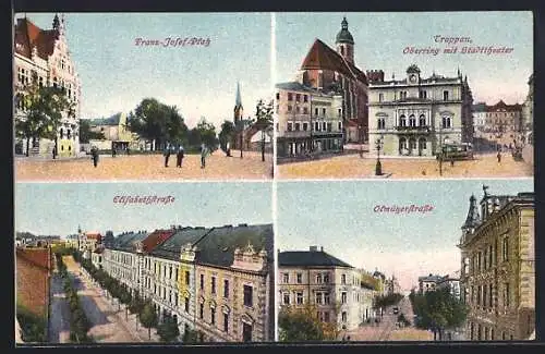 AK Troppau, Oberring mit Stadttheater, Elisabethstrasse und Olmützerstrasse