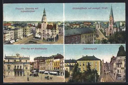AK Troppau, Oberring mit Schmetterhaus, Johannesgasse, Stadttheater