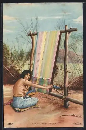 Künstler-AK A northern indian woman knitting