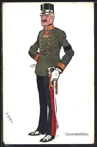Künstler-AK Carl Josef Pollak: Schlanker Generalstäbler in Uniform
