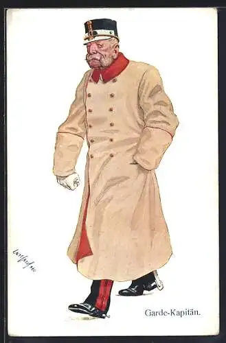 Künstler-AK Carl Josef Pollak: Garde-Kapitän in Uniform und Mantel