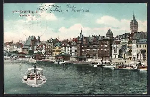 AK Alt-Frankfurt, Main mit Altstadtpanorama