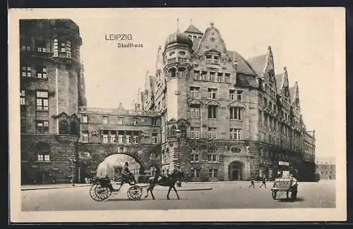 AK Leipzig, Stadthaus mit Pferdekutsche