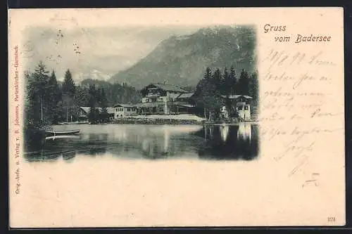 AK Badersee, Uferpartie mit Bergen