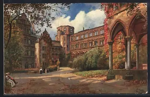 Künstler-AK Heinrich Hoffmann: Heidelberg, Partie im Schlosshof
