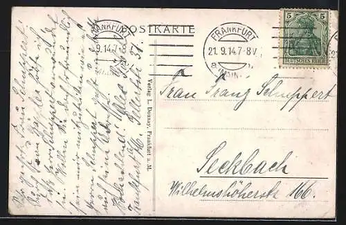 AK Frankfurt a. M., Totalansicht mit Kirche