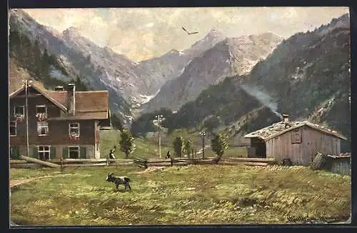 Künstler-AK M. Müller jun.: Spielmannsau bei Oberstdorf, Allgäu