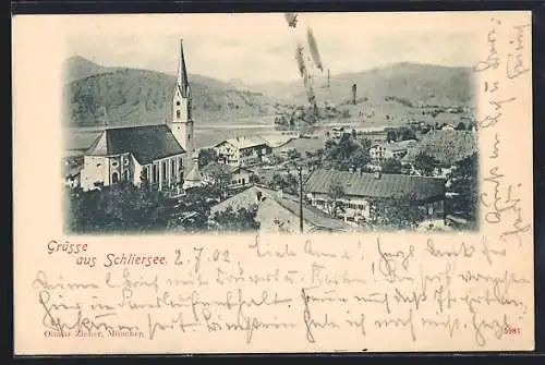 AK Schliersee, Kirche und umliegende Gebäude