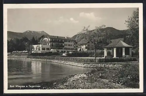 AK Bad Wiessee a. Tegernsee, Uferpartie mit Gasthof