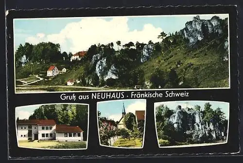 AK Neuhaus / Fränk. Schweiz, Gasthof Lunz, Vier Partien im Ort & Umgebung