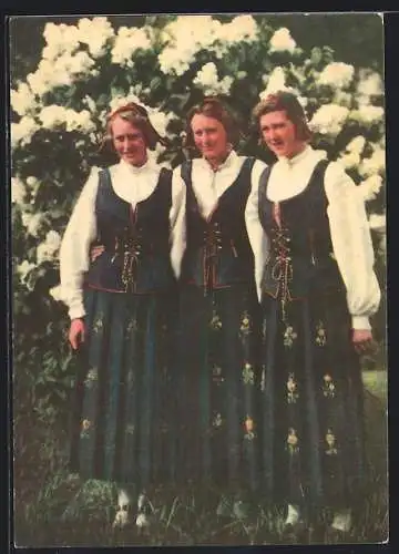 AK Drei norwegische Frauen in Trachten