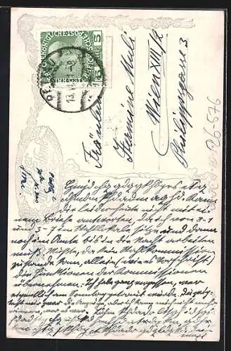 Künstler-AK Karl Maria Schuster: in Erwartung, Frau im Kleid auf einer Treppe