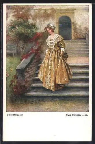 Künstler-AK Karl Maria Schuster: Fräulein an der Schlossterrasse