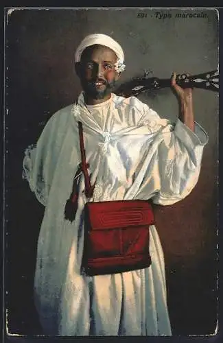 AK Type marocain, Mann in traditionellem Gewand mit Kopfbedeckung