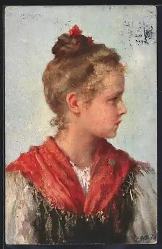 Künstler-AK Wohlgemuth & Lissner, Primus-Postkarte No. 930, Herzblättchen, Porträt Mädchen in Tracht