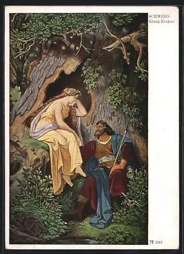 Künstler-AK Moritz von Schwind: König Krokus und die Waldnymphe im Gespräch