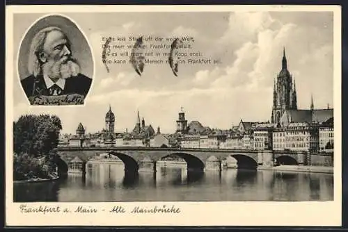 AK Alt-Frankfurt, Alte Kaiserbrücke, Portrait F. Stoltze