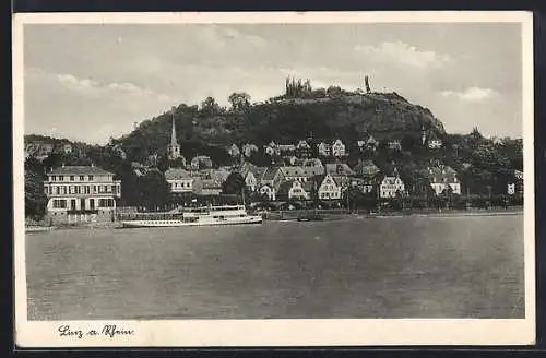 AK Linz a. Rhein, Stadtpanorama vom Wasser aus, mit Dampfer