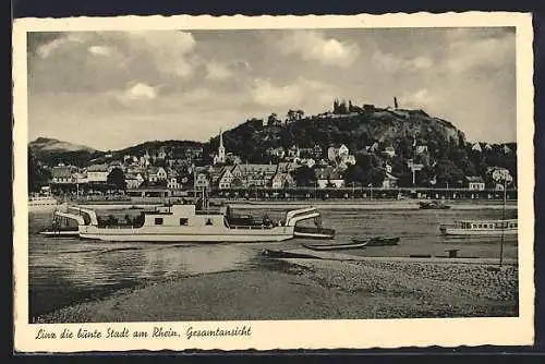 AK Linz a. Rhein, Gesamtansicht mit Schiffen