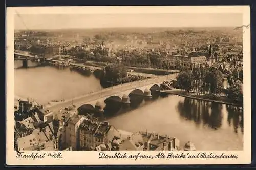 AK Frankfurt a. M., Domblick auf neue Alte Brücke und Sachsenhausen