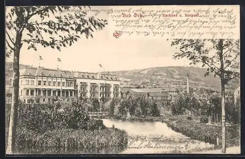 AK Bad Orb, Kurhaus und Kurpark aus der Vogelschau