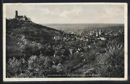 AK Schriesheim, Ortsansicht mit der Strahlenburg a. d. Bergstrasse
