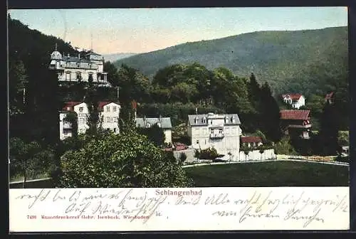 AK Schlangenbad, Ortsansicht mit Bergpanorama