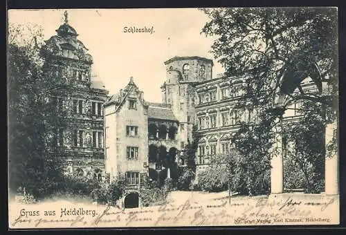 AK Heidelberg, Schlosshof mit Säulengebäude