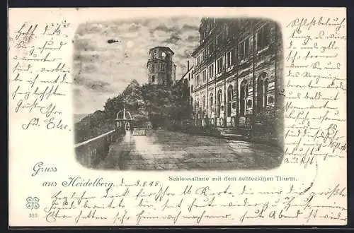 AK Heidelberg, Schlossaltane mit achteckigem Turm