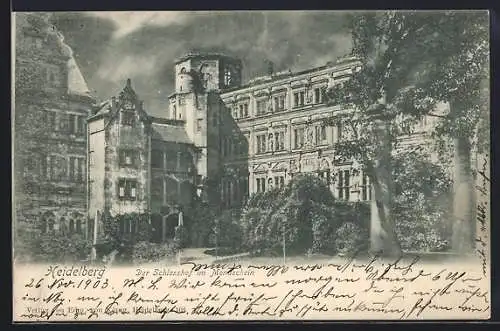 AK Heidelberg / Neckar, Schlossshof im Mondschein