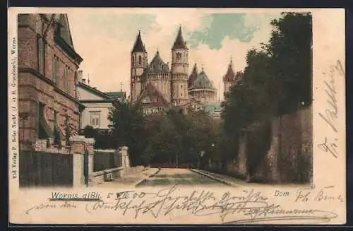 AK Worms a. Rh., Strassenpartie am Dom