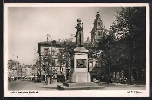 AK Mainz, Gutenberg-Denkmal mit Umgebung