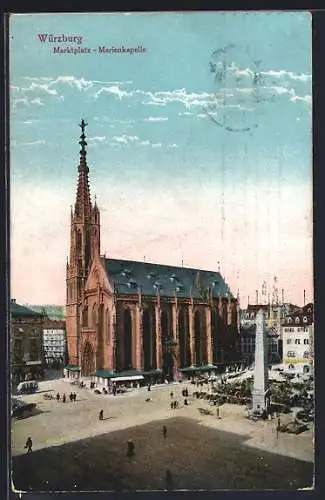 AK Würzburg, Marktplatz und Marienkapelle mit Denkmal
