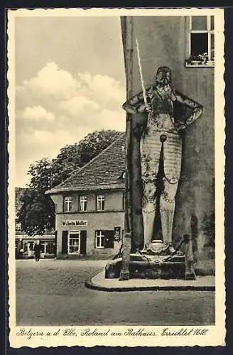 AK Belgern, Roland am Rathaus anno 1610, Geschäfte