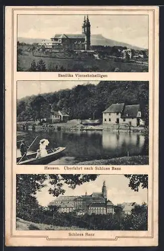 AK Hausen / Mainthal, Überfahrt nach Schloss Banz, Schloss Banz, Basilika Vierzehnheiligen