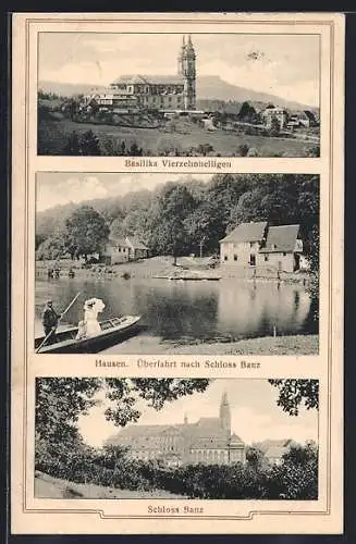 AK Hausen / Mainthal, Überfahrt nach Schloss Banz, Schloss Banz, Basilika Vierzehnheiligen