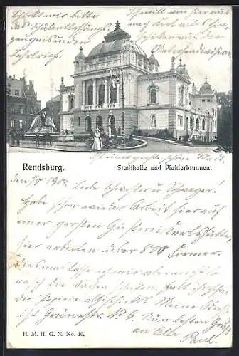 AK Rendsburg, Stadthalle und Pfahlerbrunnen