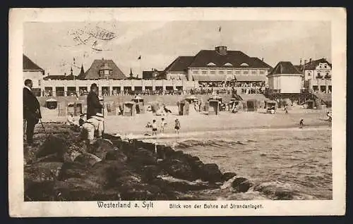 AK Westerland, Blick von der Buhne auf Strandanlagen