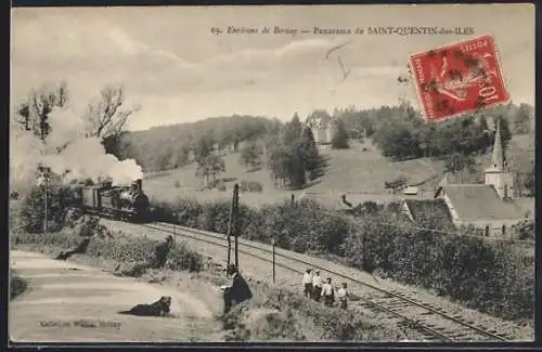 AK Saint-Quentin-des-Iles, Panorama mit Dampflok