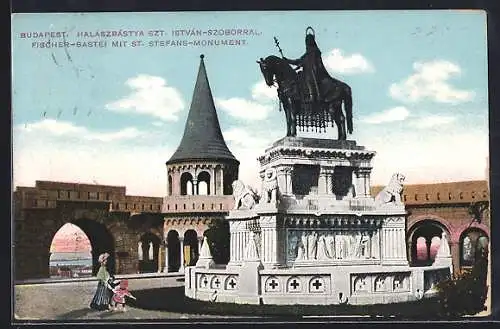 AK Budapest, Fischer-Bastei mit St. Stefans Monument