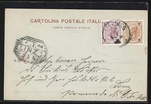 Mondschein-AK Verona, Ponte Della Pietra, Castello S. Pietro