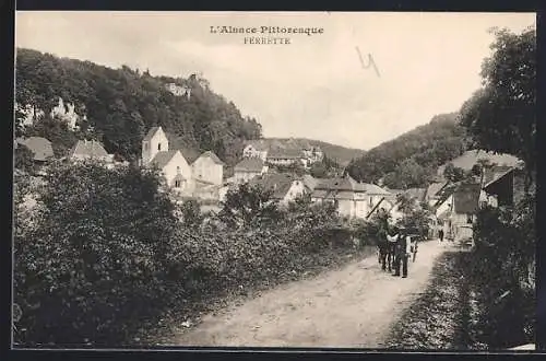 AK Ferrette, Teilansicht mit Kutsche