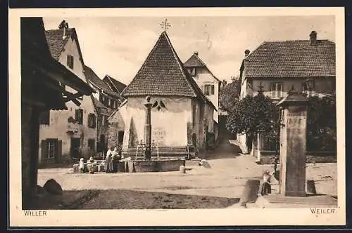 AK Willer, Ortspartie mit Brunnen